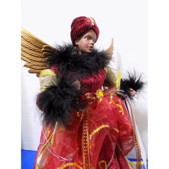 NEW Christmas Black African American Fancy Lady Angel Tree Topper 34th & Pine - Picture 2 of 7